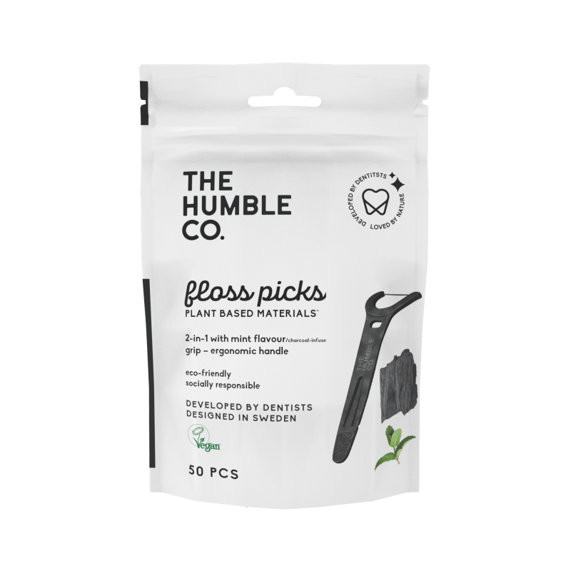 Produktbild för Floss Picks - Grip Handle - Charcoal (50 pack)