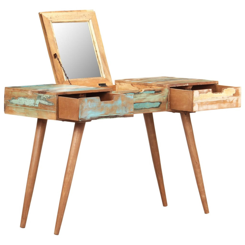 Produktbild för Sminkbord med spegel 112x45x76 cm massivt återvunnet trä