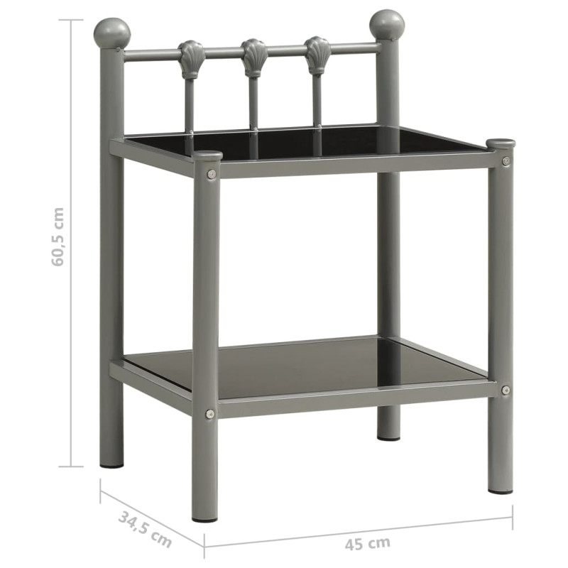 Produktbild för Sängbord grå och svart 45x34,5x60,5 cm metall och glas