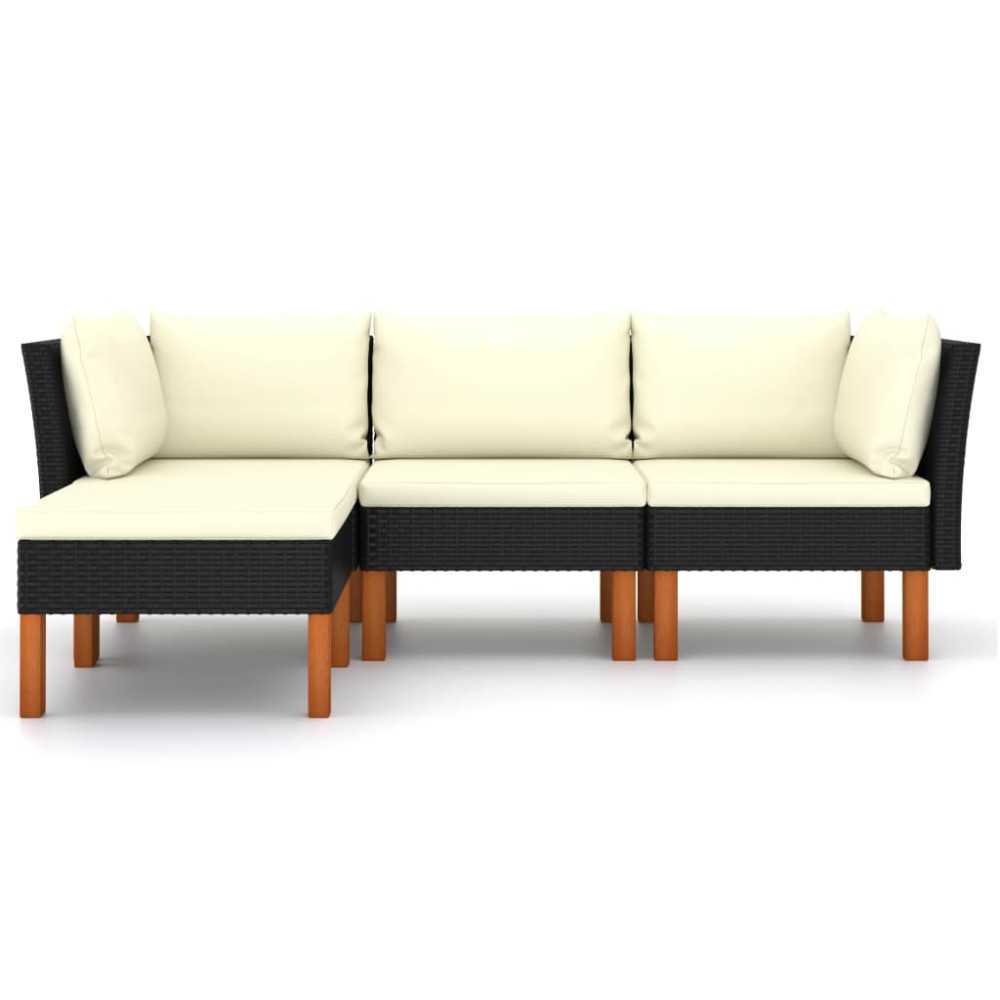 Produktbild för Loungegrupp för trädgården med dynor 4 delar konstrotting svart