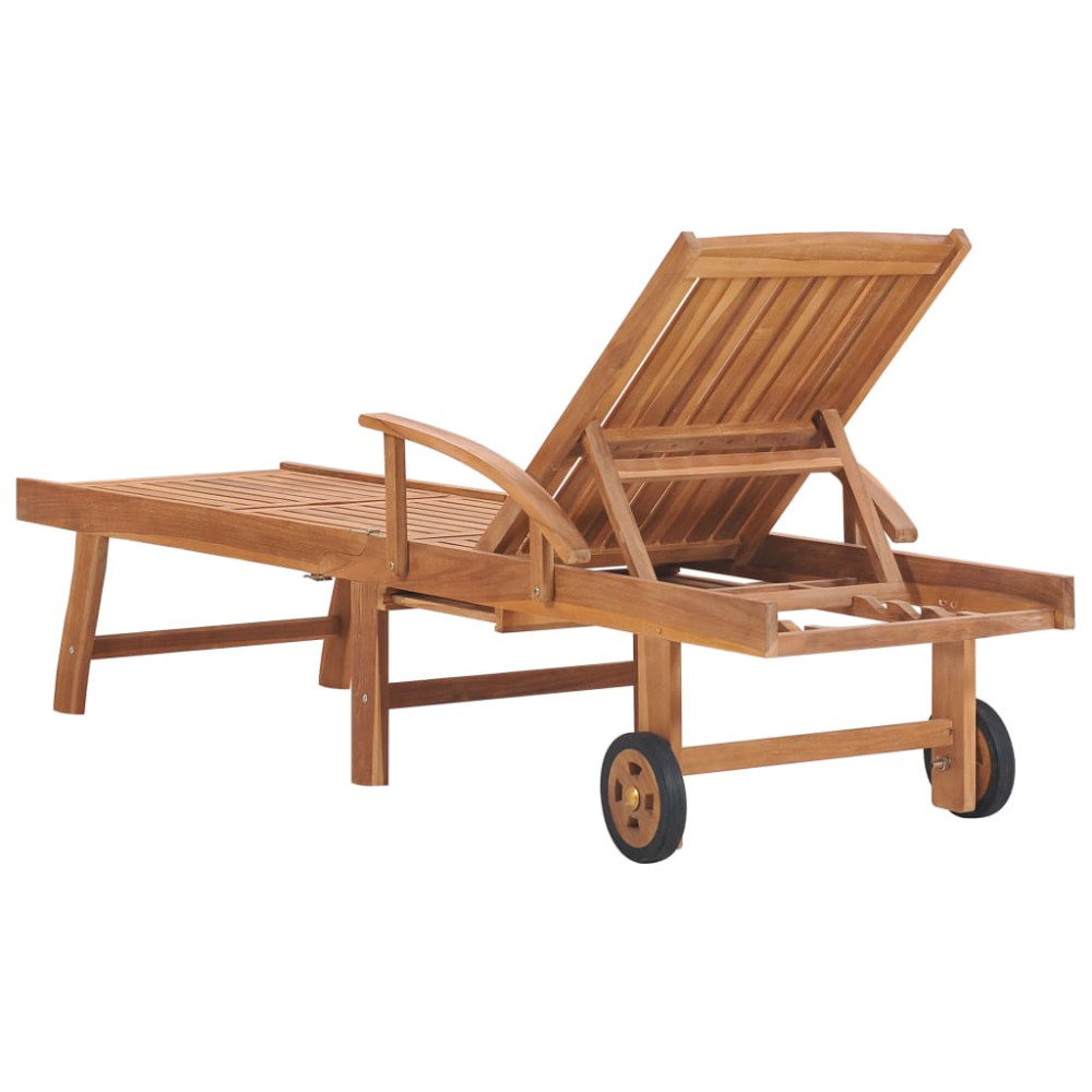 Produktbild för Solsäng 2 st med dyna gräddvit massiv teak