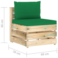 Produktbild för Mittensektion med dynor till pallsoffa tryckimpregnerat trä