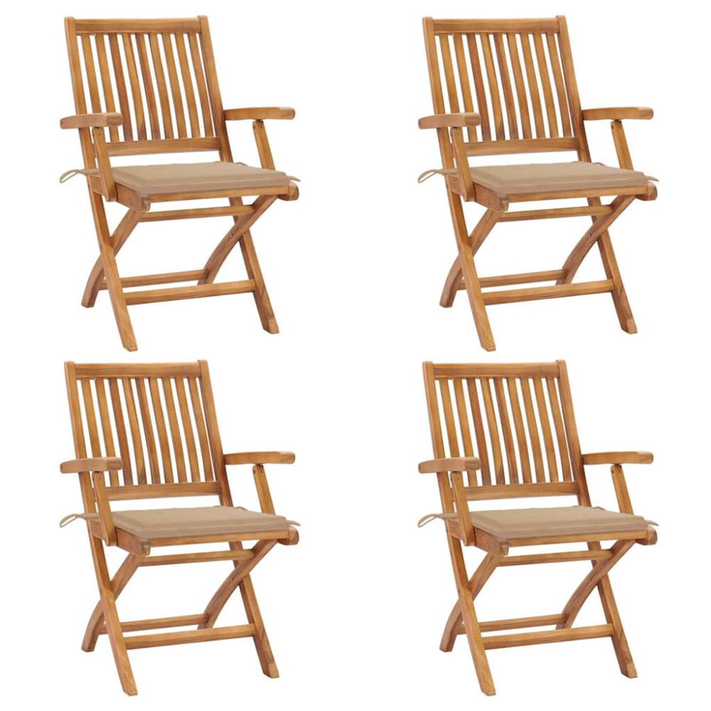 Produktbild för Hopfällbara trädgårdsstolar med dynor 4 st massiv teak