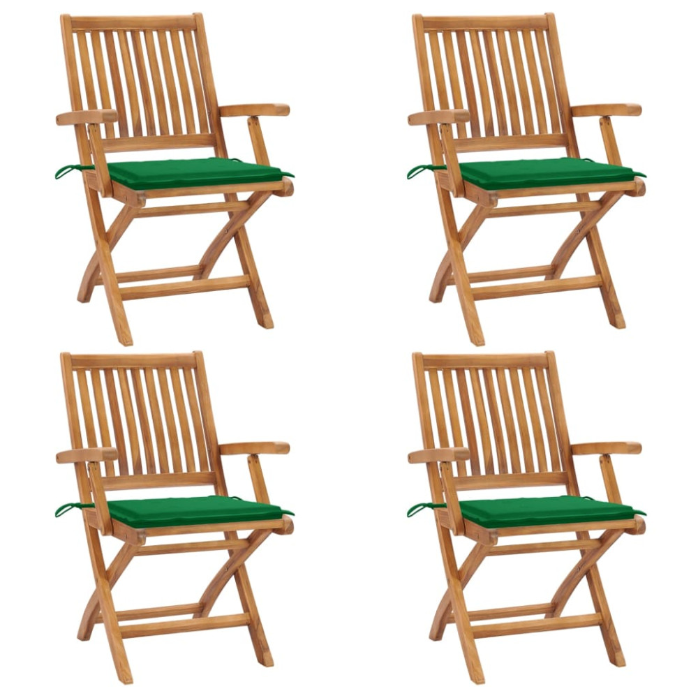 Produktbild för Hopfällbara trädgårdsstolar med dynor 4 st massiv teak