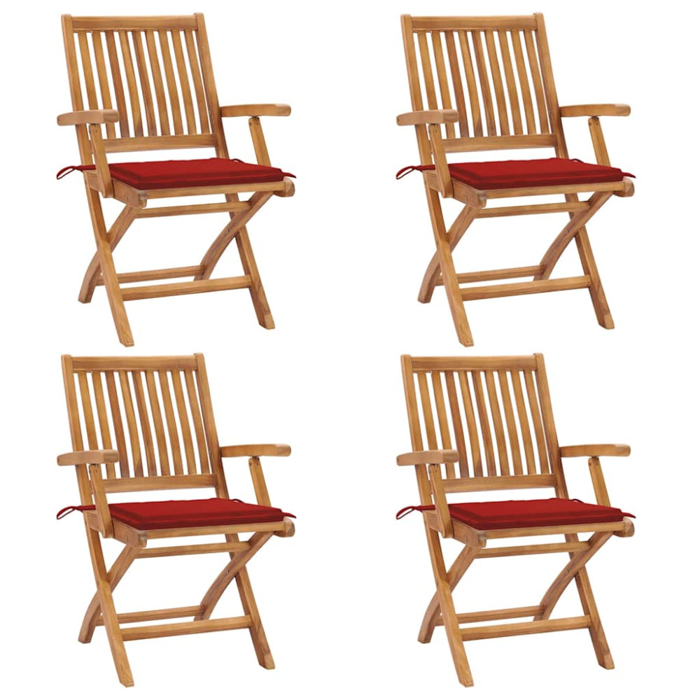 Produktbild för Hopfällbara trädgårdsstolar med dynor 4 st massiv teak