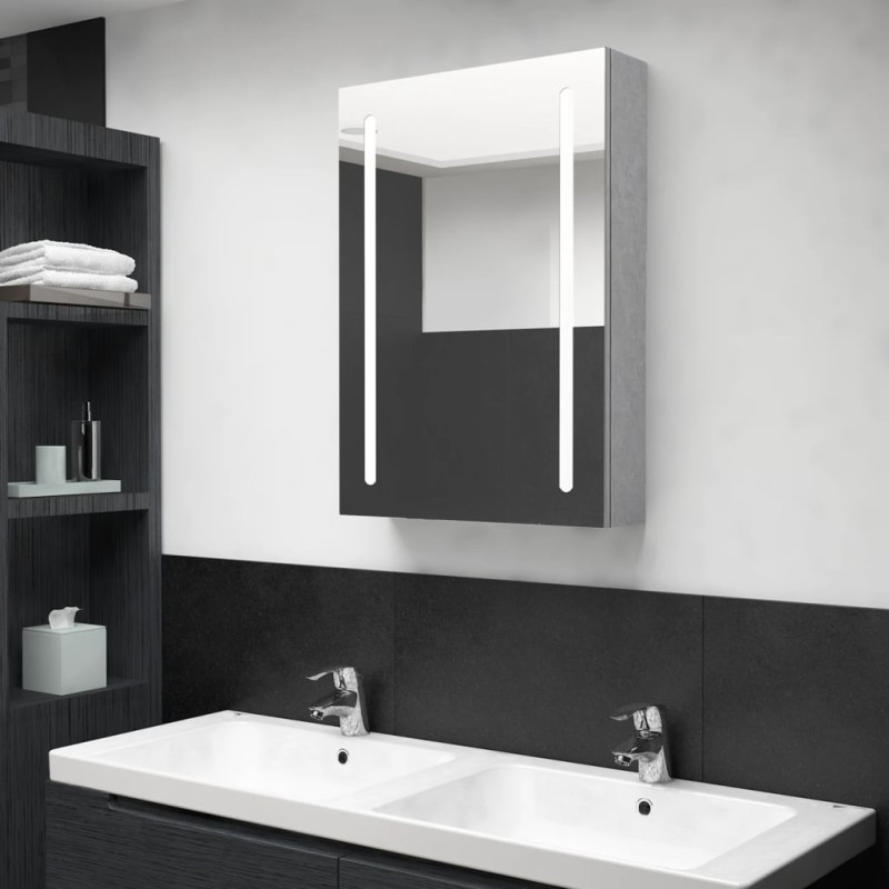 Produktbild för Spegelskåp med LED betonggrå 50x13x70 cm