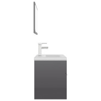 Produktbild för Badrumsmöbler set grå högglans spånskiva