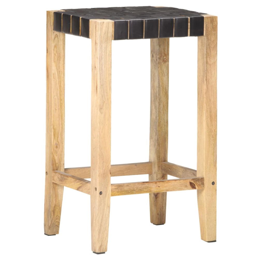 Produktbild för Barstolar 2 st svart äkta läder 75 cm