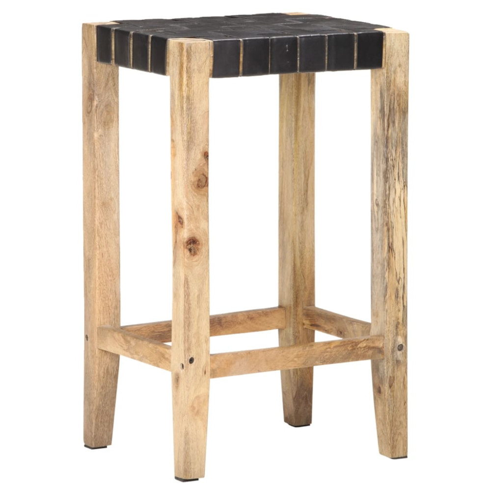 Produktbild för Barstolar 2 st svart äkta läder 75 cm