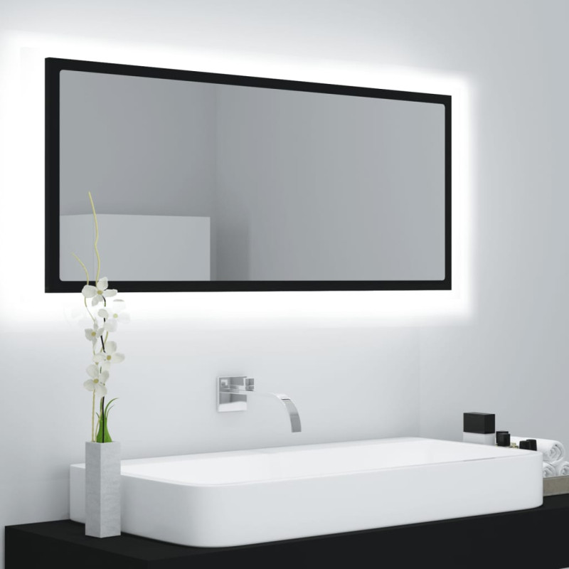 Produktbild för Badrumsspegel med LED svart 100x8,5x37 cm akryl