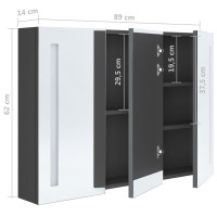 Produktbild för Spegelskåp med LED 89x14x62 cm grå