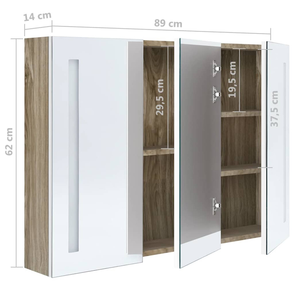 Produktbild för Spegelskåp med LED 89x14x62 cm vit och ek