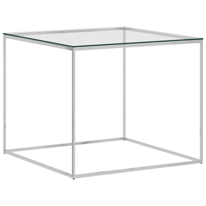 Produktbild för Soffbord silver 50x50x43 cm rostfritt stål och glas