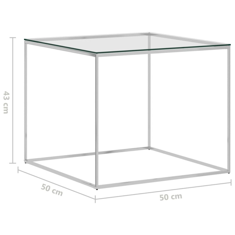 Produktbild för Soffbord silver 50x50x43 cm rostfritt stål och glas