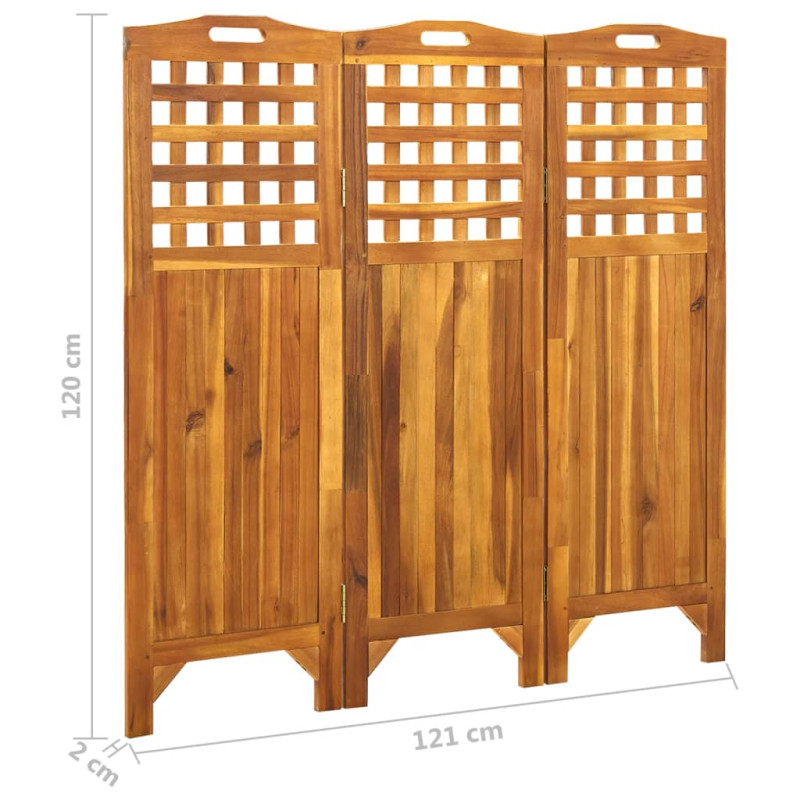 Produktbild för Rumsavdelare 3 paneler 121x2x120 cm massivt akaciaträ