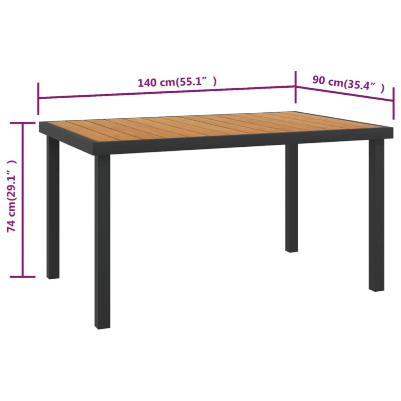Produktbild för Trädgårdsbord brun 140x90x74 cm aluminium och WPC
