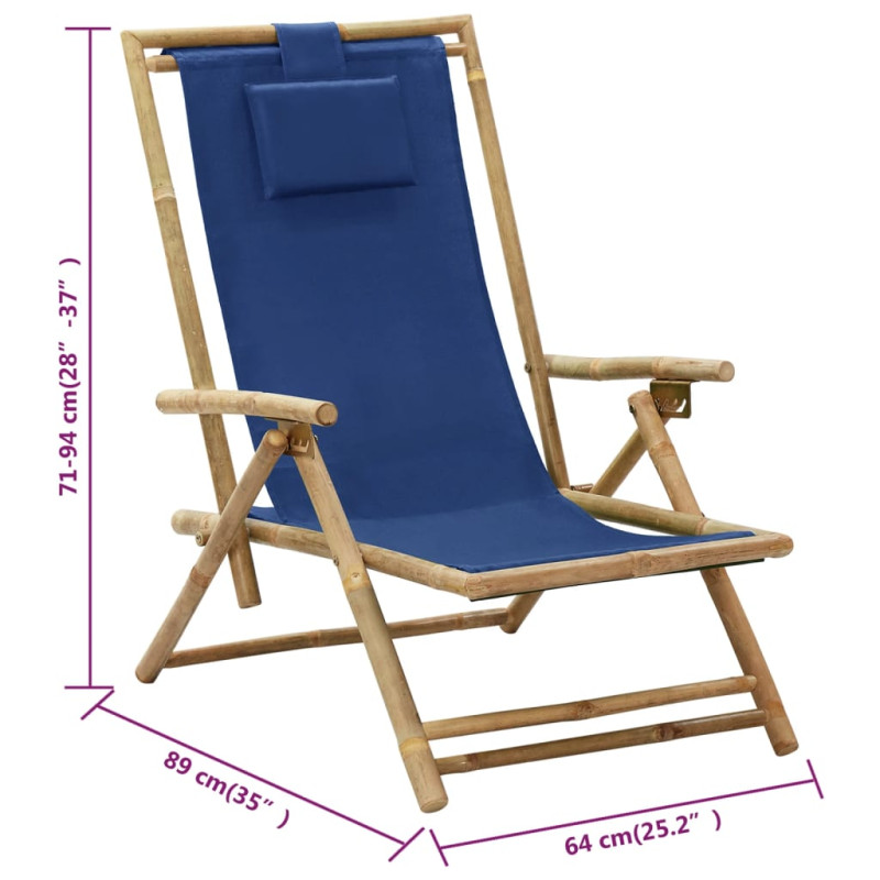 Produktbild för Reclinerstol marinblå bambu och tyg
