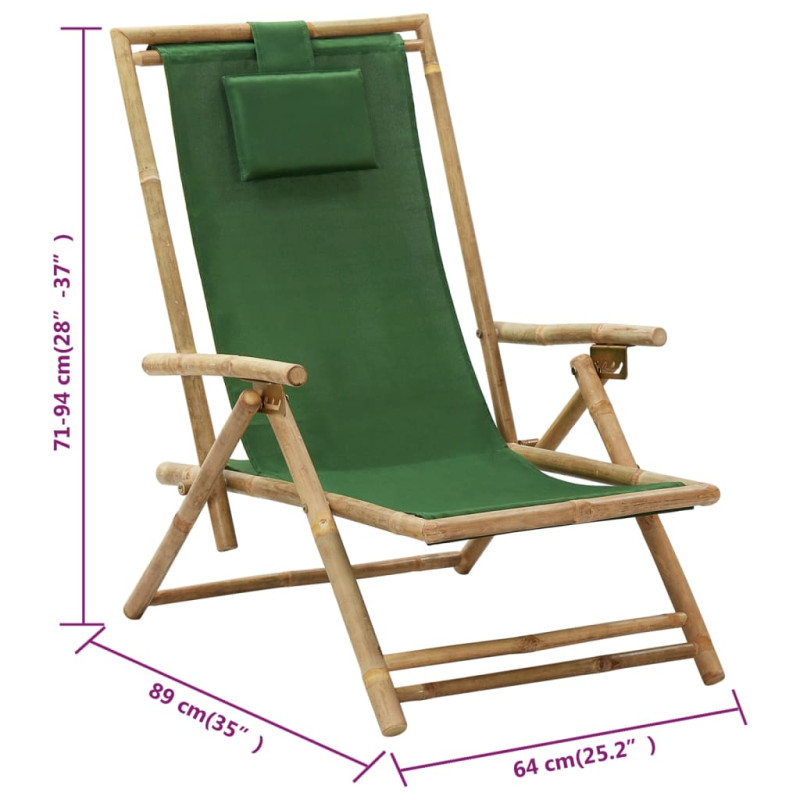 Produktbild för Reclinerstol grön bambu och tyg