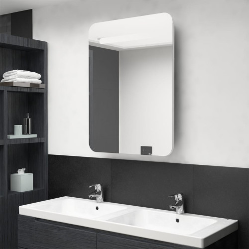 vidaXL Spegelskåp med LED vit högglans 60x11x80 cm