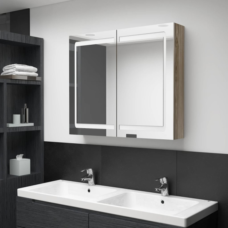 Produktbild för Spegelskåp med LED ek 80x12x68 cm