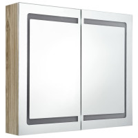 Miniatyr av produktbild för Spegelskåp med LED ek 80x12x68 cm