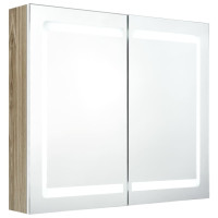 Produktbild för Spegelskåp med LED vit och ek 80x12x68 cm