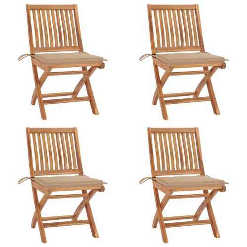 vidaXL Hopfällbara trädgårdsstolar med dynor 4 st massiv teak