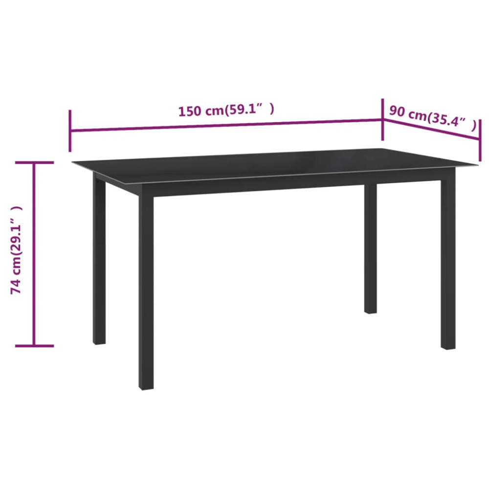 Produktbild för Trädgårdsbord svart 150x90x74 cm aluminium och glas