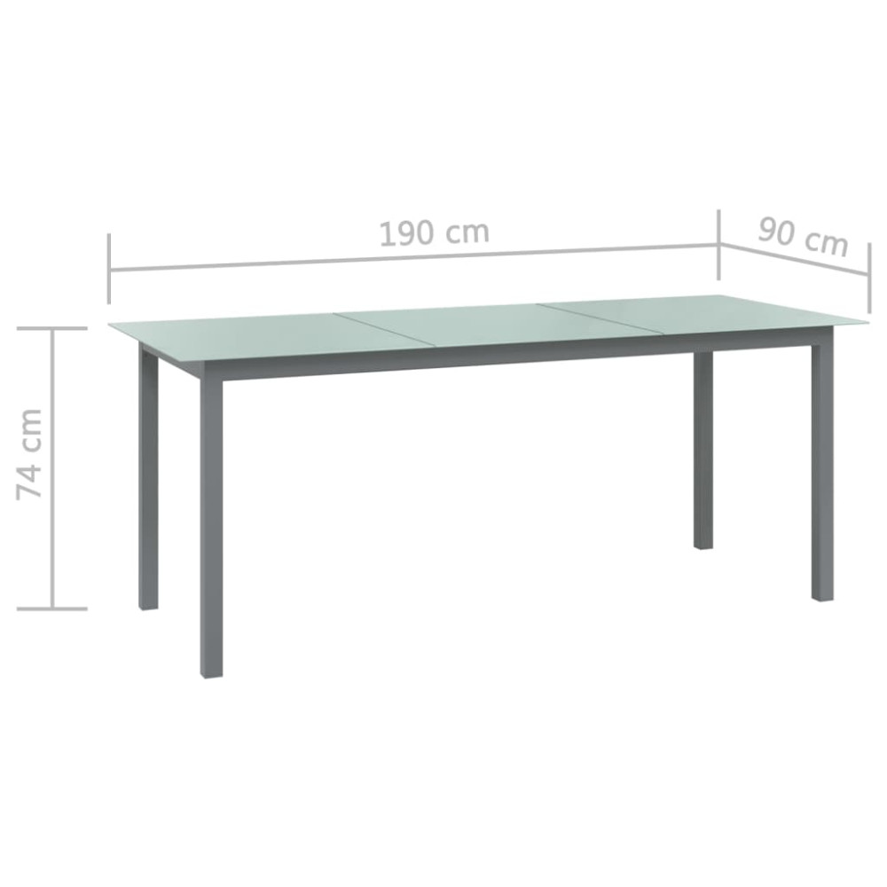 Produktbild för Trädgårdsbord ljusgrå 190x90x74 cm aluminium och glas