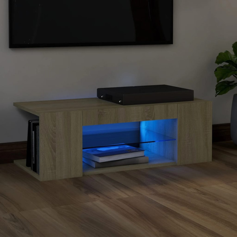 Produktbild för TV-bänk med LED-belysning sonoma-ek 90x39x30 cm
