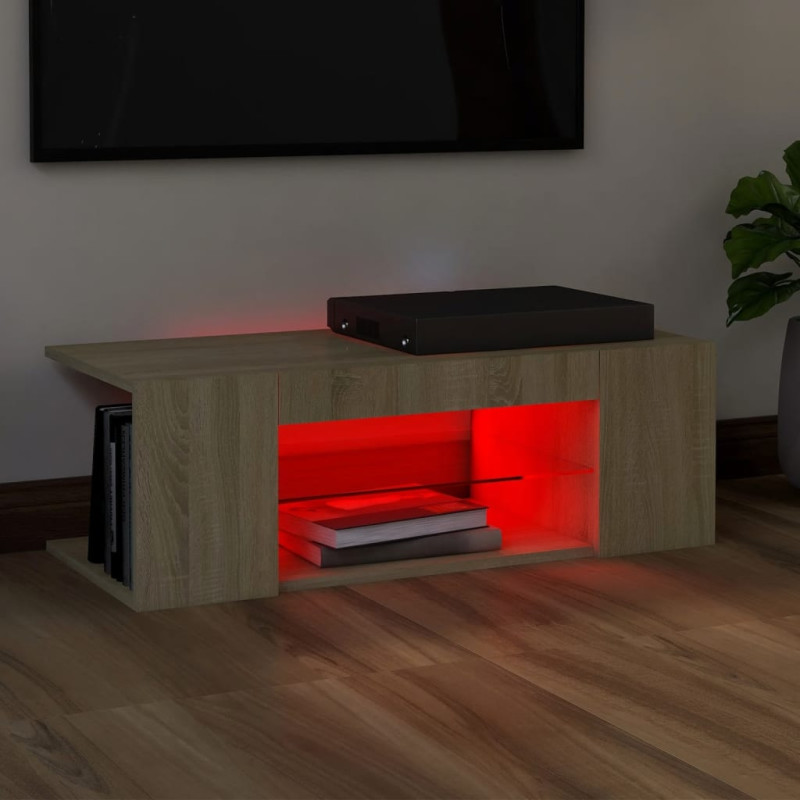 Produktbild för TV-bänk med LED-belysning sonoma-ek 90x39x30 cm