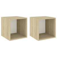 Miniatyr av produktbild för Väggskåp 2 st vit och sonoma-ek 37x37x37 cm konstruerat trä