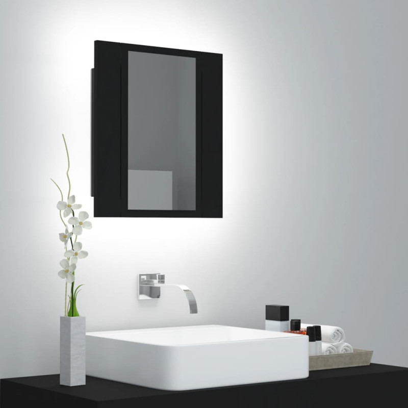 Produktbild för Spegelskåp med LED svart 40x12x45 cm akryl
