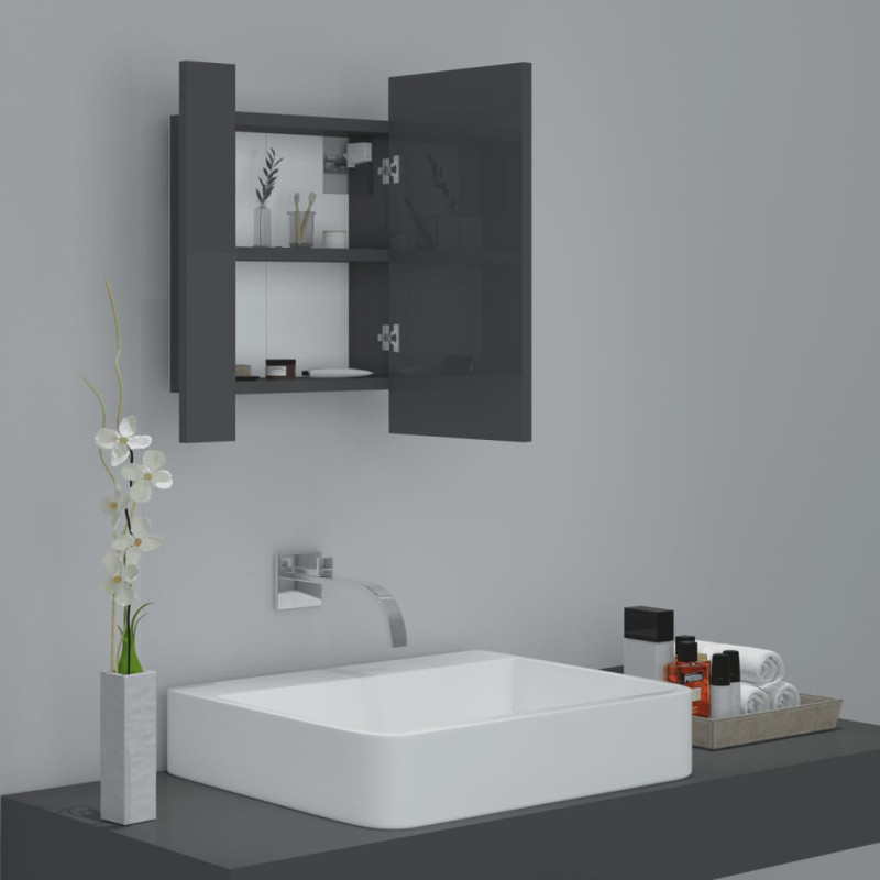 Produktbild för Spegelskåp för badrum LED grå högglans 40x12x45 cm akryl