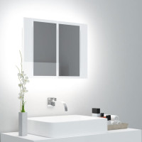 Miniatyr av produktbild för Spegelskåp för badrum LED vit högglans 60x12x45 cm akryl