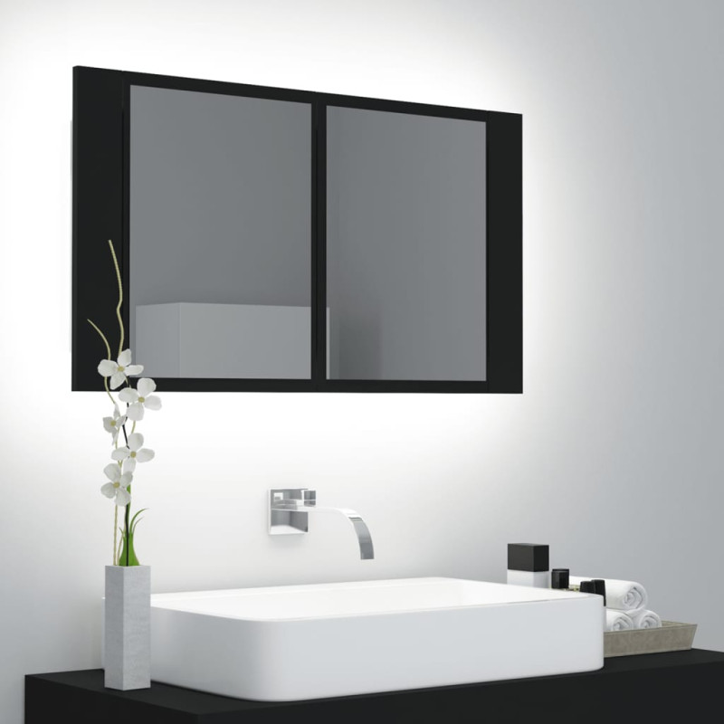 Produktbild för Spegelskåp med LED svart 80x12x45 cm akryl
