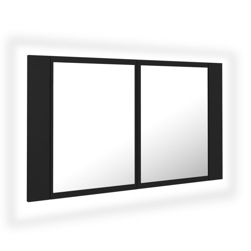 Produktbild för Spegelskåp med LED svart 80x12x45 cm akryl
