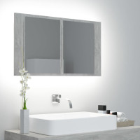 Produktbild för Spegelskåp med LED betonggrå 80x12x45 cm akryl