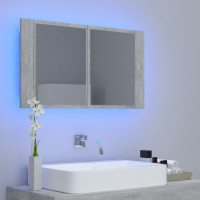 Produktbild för Spegelskåp med LED betonggrå 80x12x45 cm akryl