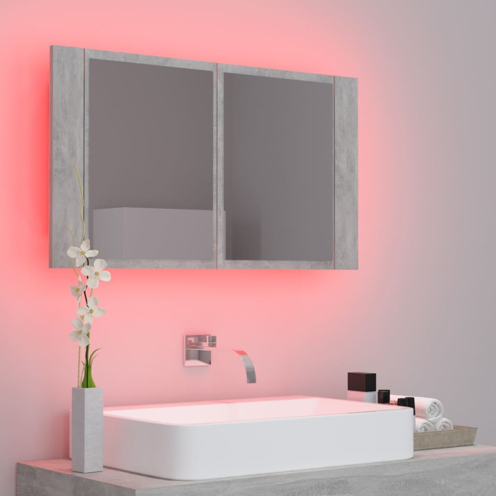 Produktbild för Spegelskåp med LED betonggrå 80x12x45 cm akryl