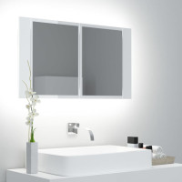 Produktbild för Spegelskåp för badrum LED vit högglans 80x12x45 cm akryl