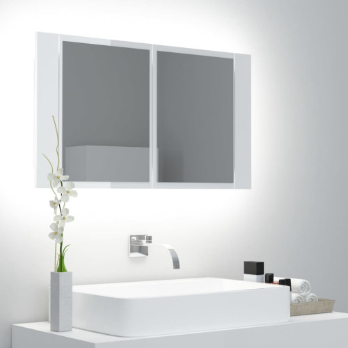 vidaXL Spegelskåp för badrum LED vit högglans 80x12x45 cm