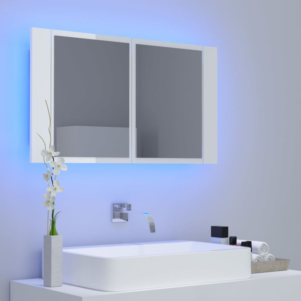Produktbild för Spegelskåp för badrum LED vit högglans 80x12x45 cm akryl