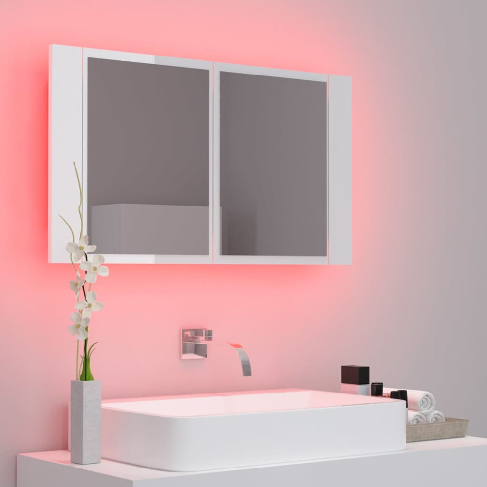 Produktbild för Spegelskåp för badrum LED vit högglans 80x12x45 cm akryl
