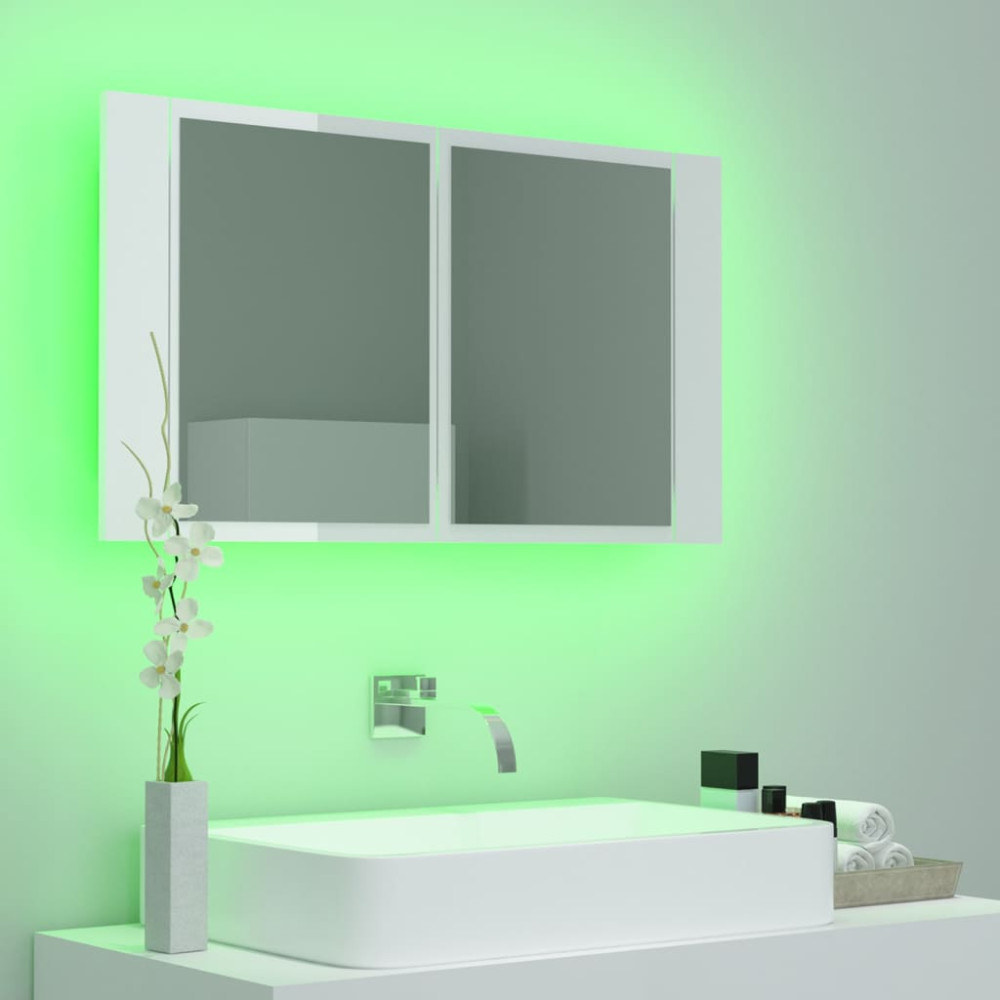 Produktbild för Spegelskåp för badrum LED vit högglans 80x12x45 cm akryl