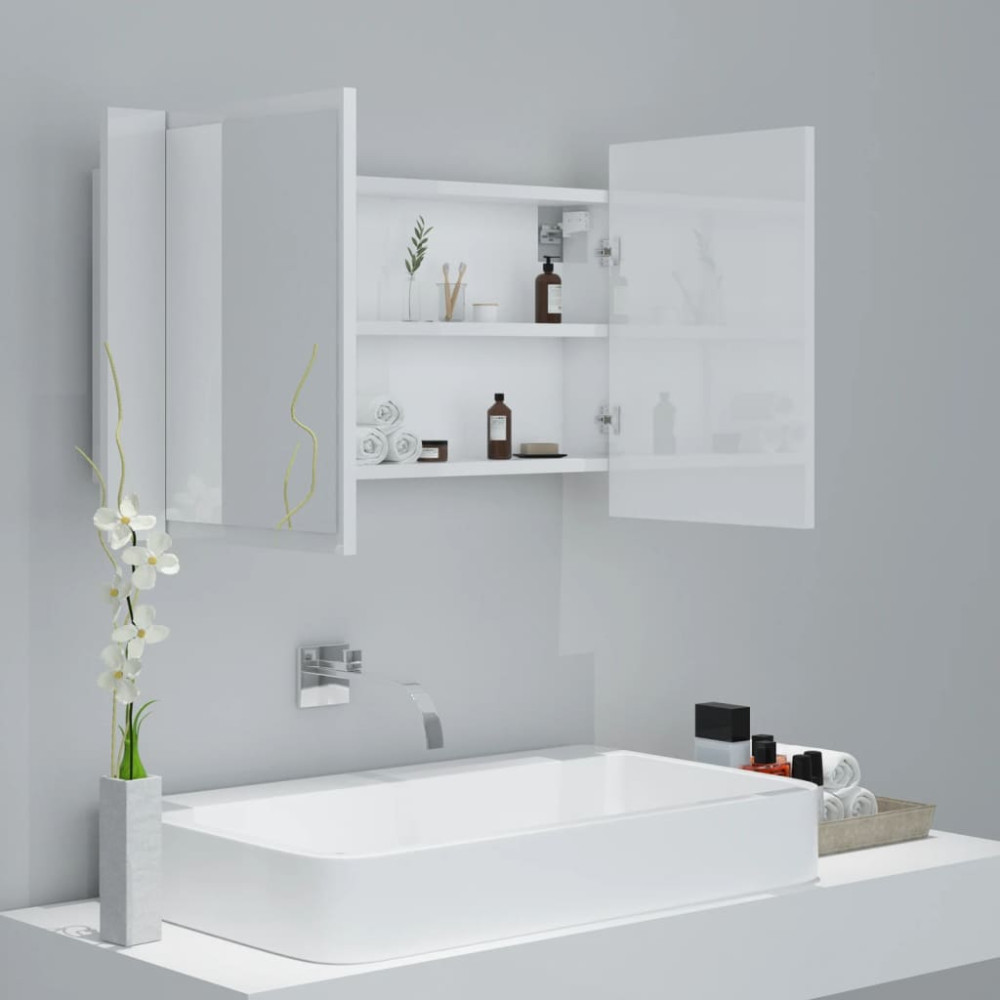 Produktbild för Spegelskåp för badrum LED vit högglans 80x12x45 cm akryl