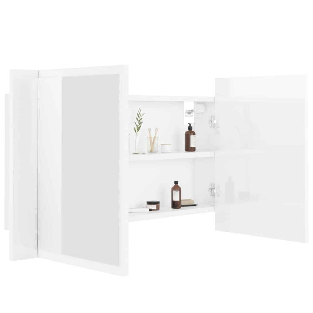 Produktbild för Spegelskåp för badrum LED vit högglans 80x12x45 cm akryl