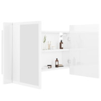 Produktbild för Spegelskåp för badrum LED vit högglans 80x12x45 cm akryl
