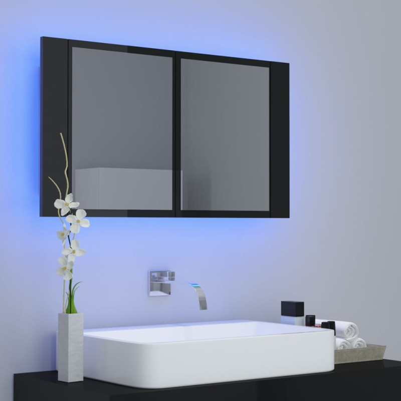 Produktbild för Spegelskåp för badrum LED svart högglans 80x12x45 cm akryl