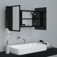 Miniatyr av produktbild för Spegelskåp för badrum LED svart högglans 80x12x45 cm akryl